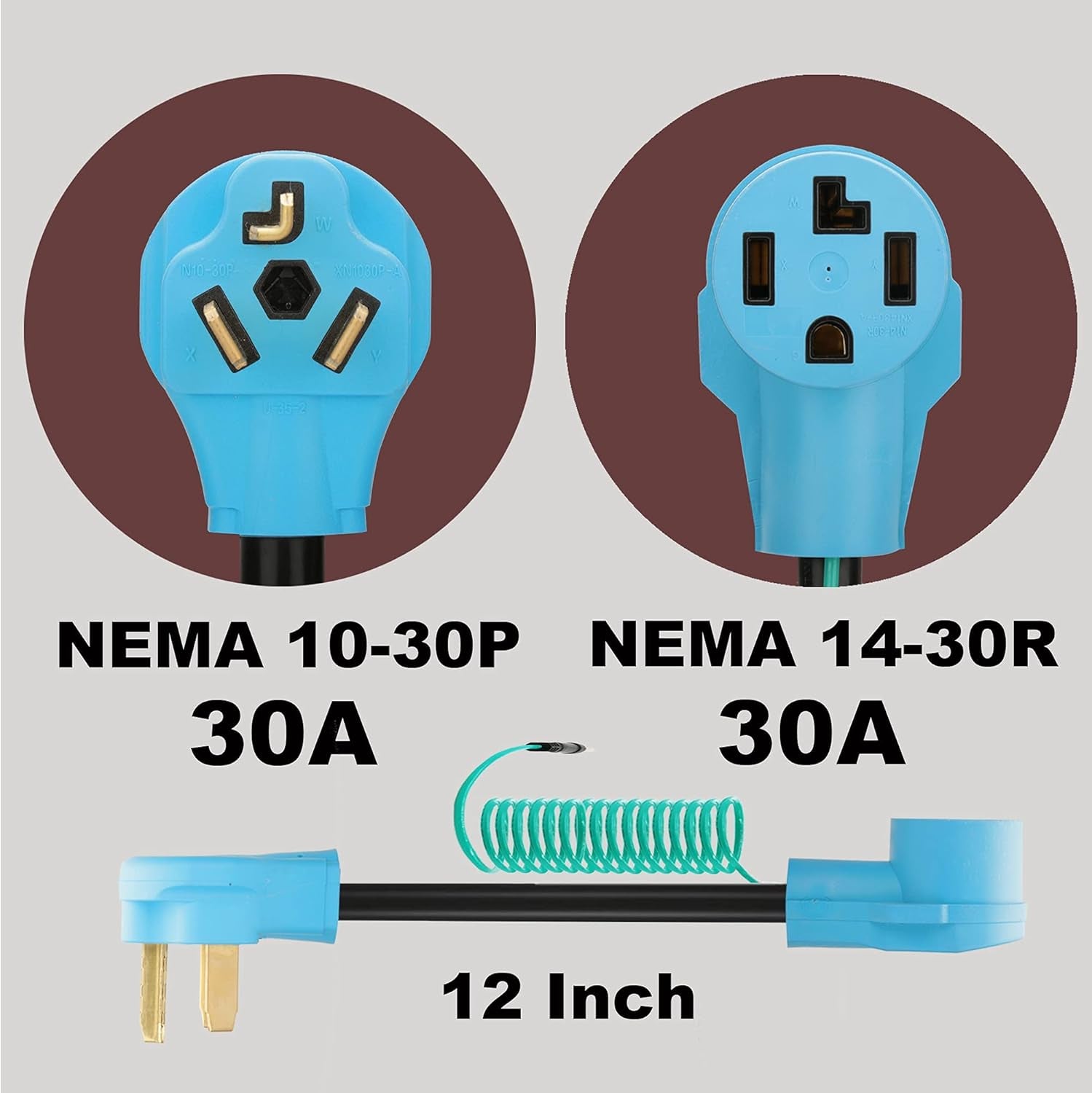 Dryer Adapter 4 Prong to 3 Prong, 4P Newer Dryer to 3P Older House, Dryer Convert Cord NEMA 10-30P Plug to 14-30R Receptacle, 220V 30 Amp 10 AWG STW Blue with Safety Ground Wire, ETL Listed