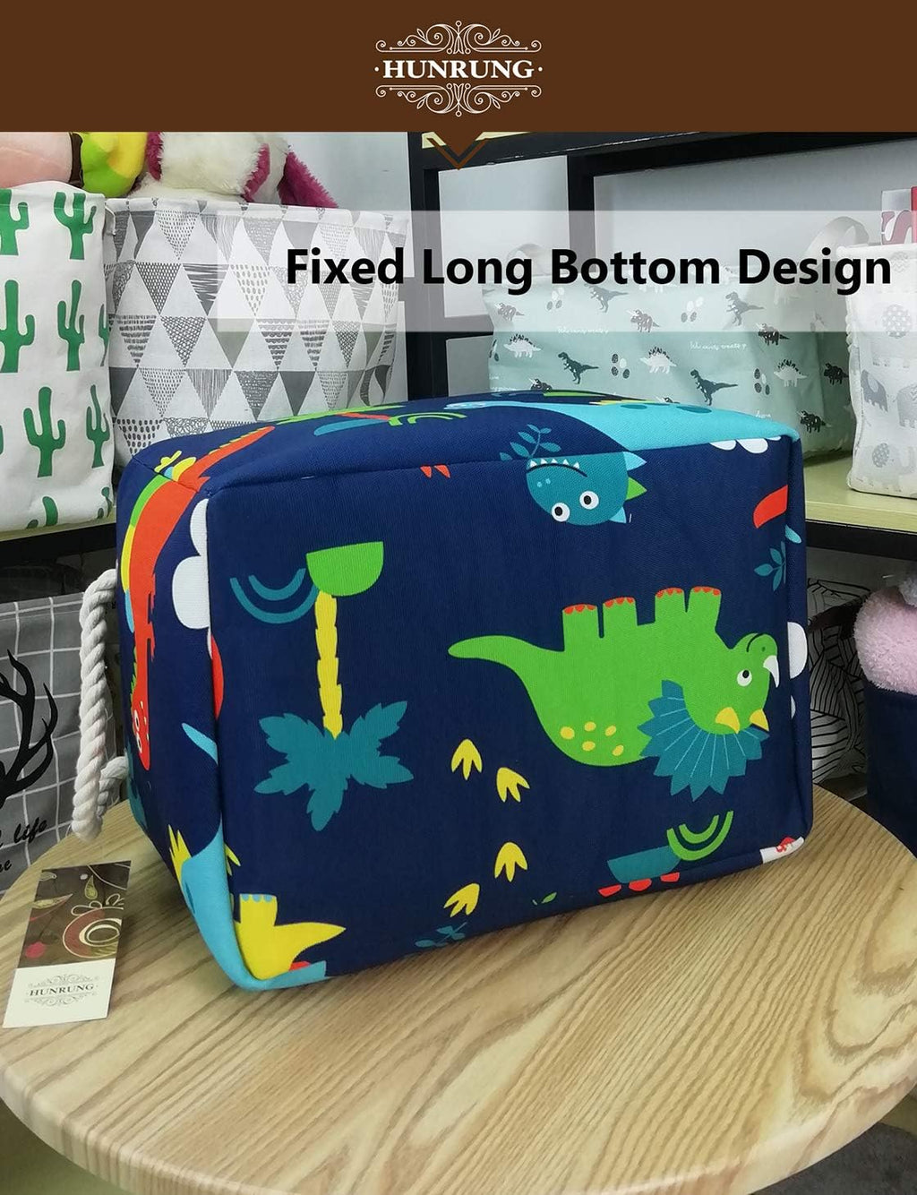 Rectangle Storage Basket Cute Canvas Organizer Bin for Pet/Children Toys, Books, Clothes Perfect for Rooms/Playroom(Rec-Thick-Blue Forest Dinosaur XL)
