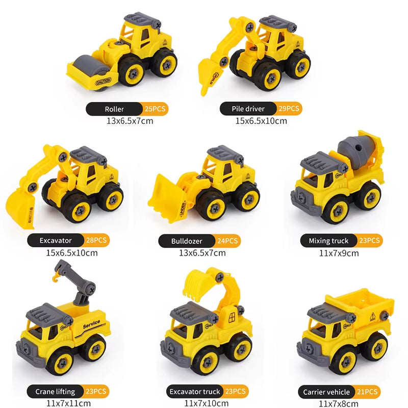 4/8PCS Engineering Vehicle Toys Construction Excavator Tractor Bulldozer Models Kids Toy Car DIY Detachable Game Boys Toys Gifts