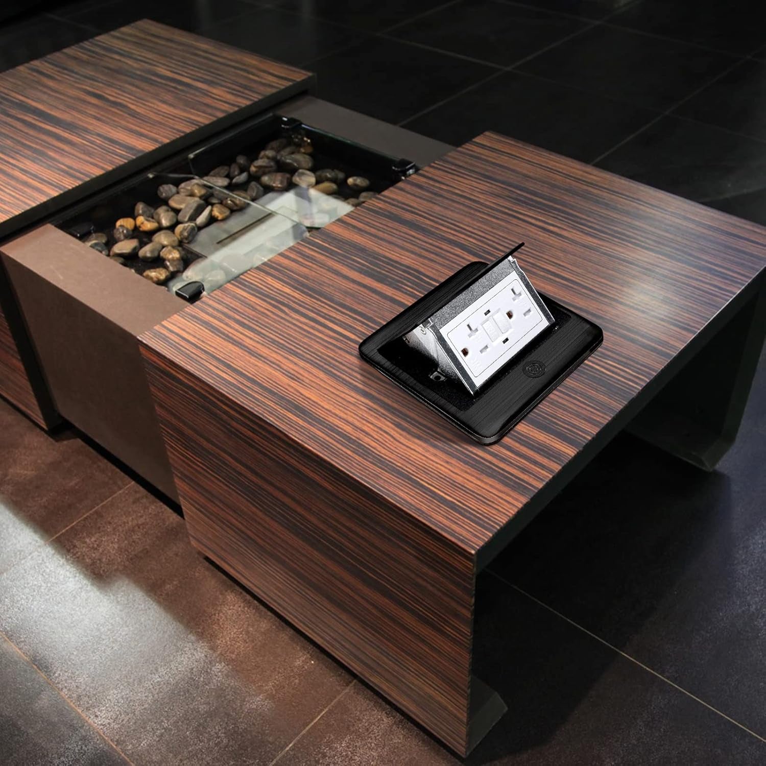 Recessed Floor Electrical Outlet Kit,Waterproof Electrical Outlet Covcer Box,Hidden GFCI Outlet+20A Tamper-Resistant Receptacle Outlet with Slow Elastic Damping，Etl Certified，Orb